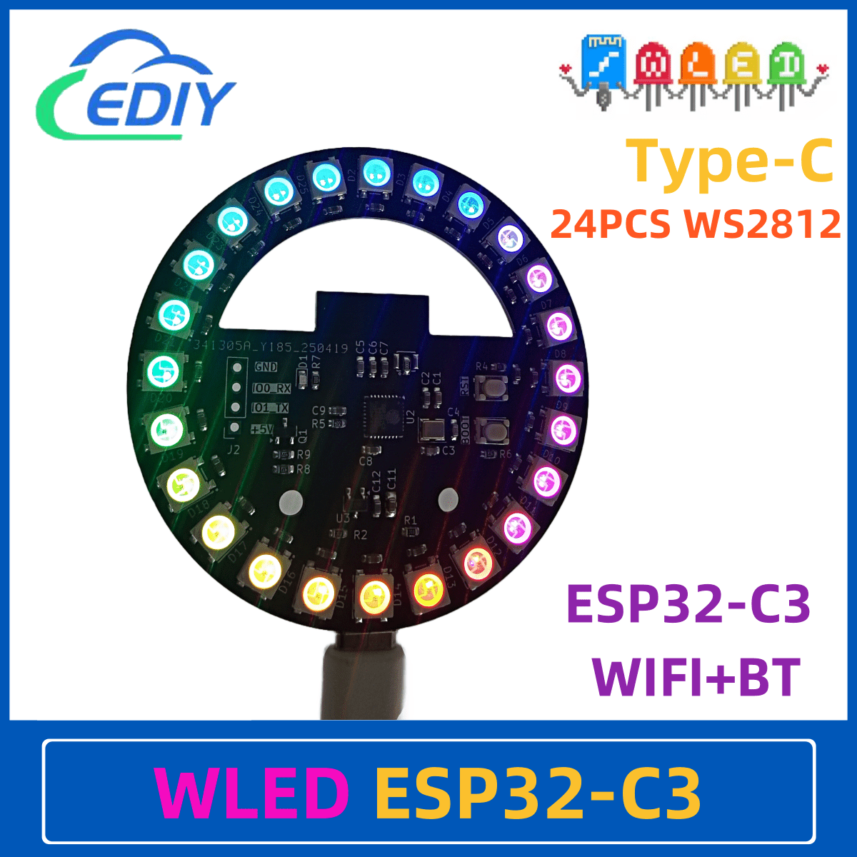 Ws2812B - WLED ESP32-C3 płytka rozwojowa okrągłe kolorowe